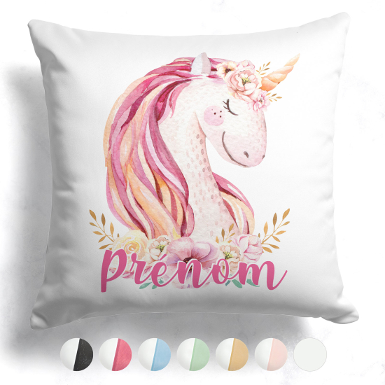 CojÃn bicolor personalizado - Unicornio flores
