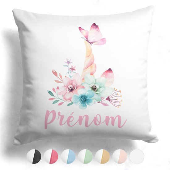 CojÃn bicolor personalizado - Unicornio flores