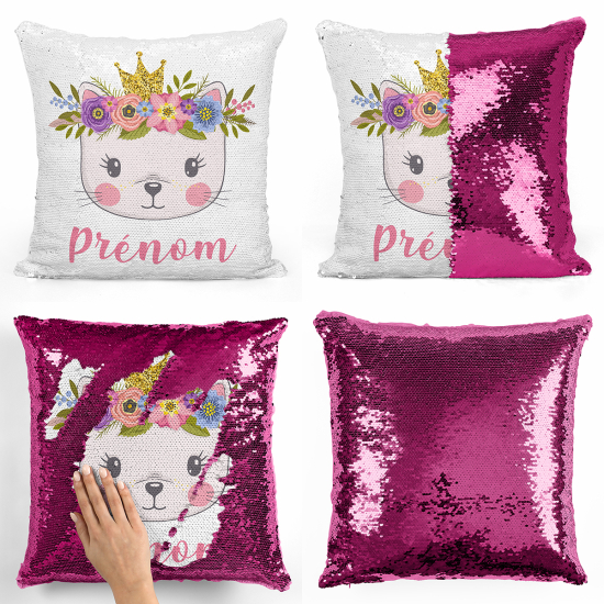 Cojín mágico con lentejuelas personalizado - Gatita princesa