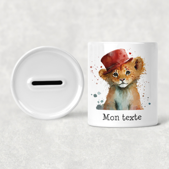 Hucha para niños personalizada - Infantil - Cachorro de león con sombrero