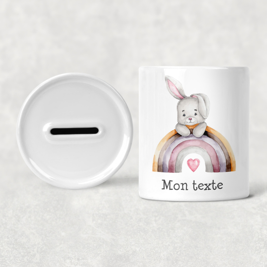 Hucha para niños personalizada - Infantil - Conejo ArcoÃris