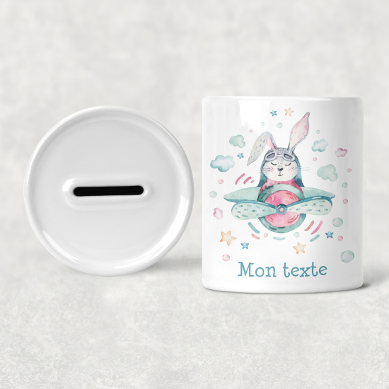 Hucha para niños personalizada - Infantil - Conejo Avión