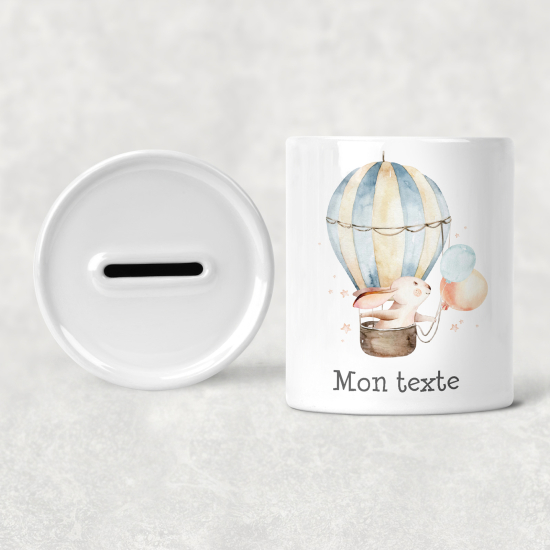 Hucha para niños personalizada - Infantil - Conejo Globo Aerostático