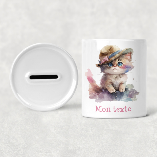 Hucha para niños personalizada - Infantil - Gatito con sombrero