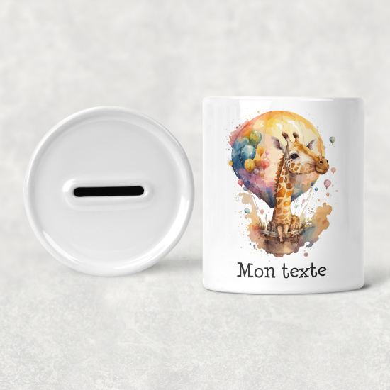 Hucha para niños personalizada - Infantil - Jirafa en globo aerostático