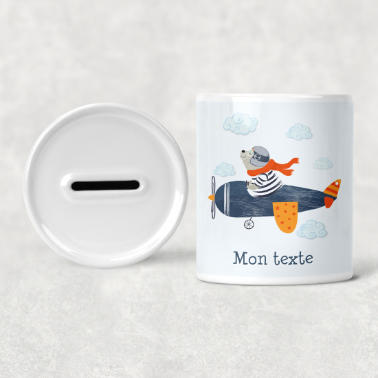 Hucha para niños personalizada - Infantil - Osito Avión