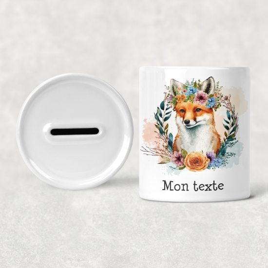 Hucha para niños personalizada - Infantil - Zorro flores