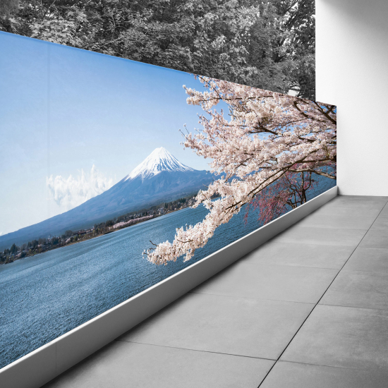 Pantalla de privacidad para balcón - 120x332 cm - El Monte Fuji al borde del agua