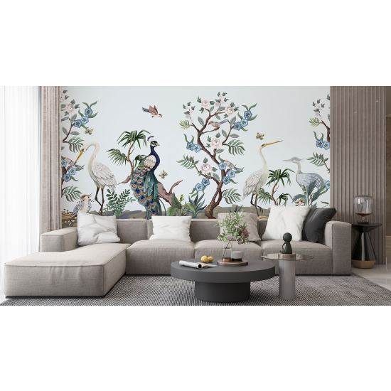 Papel pintado panorámico - Flores Pájaros