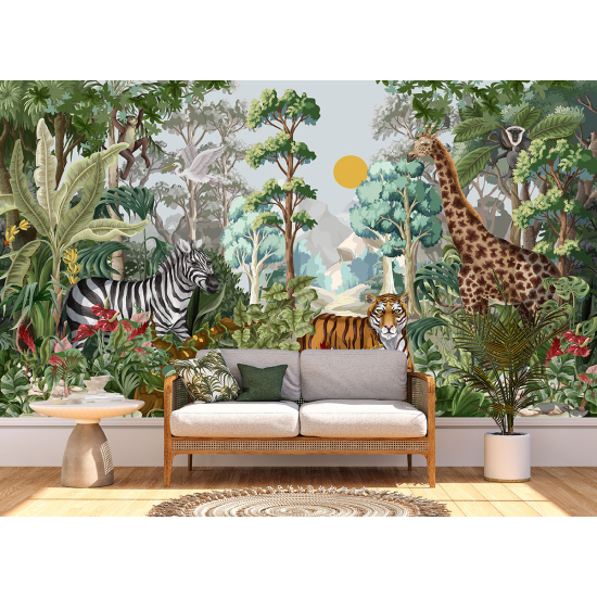 Papel pintado panorámico para niños - Infantil - Animales de la Selva