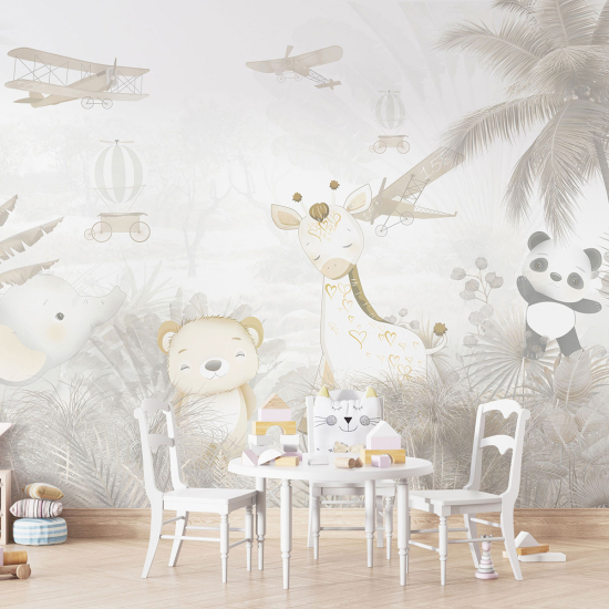 Papel pintado panorámico para niños - Infantil - Aviones Animales