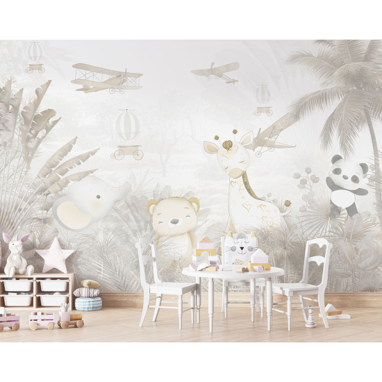 Papel pintado panorámico para niños - Infantil - Aviones Animales