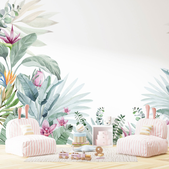 Papel pintado panorámico para niños - Infantil - Hojas tropicales