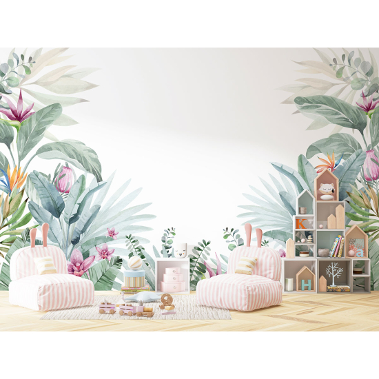 Papel pintado panorámico para niños - Infantil - Hojas tropicales