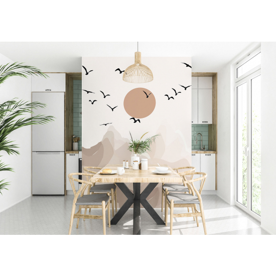 Papel pintado panorámico - Sol Pájaros Boho