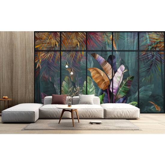 Papel pintado panorámico trampantojo - Plantas tropicales