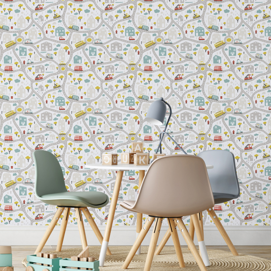 Papel pintado para niños - infantil - Rutas de Coches