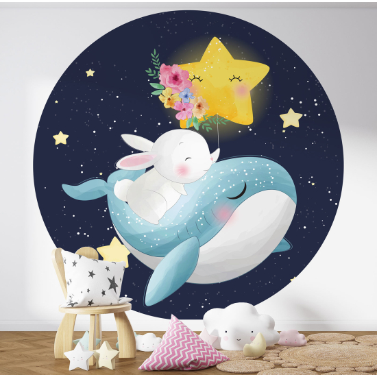 Papel pintado redondo para niños - Infantil - Conejo Ballena
