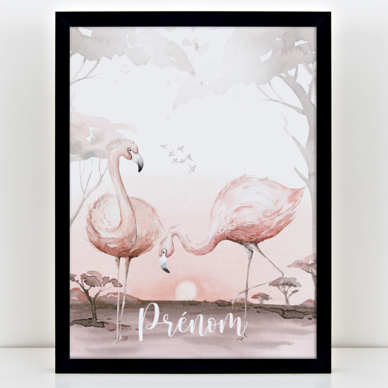 Póster infantil personalizado - Flamencos rosas