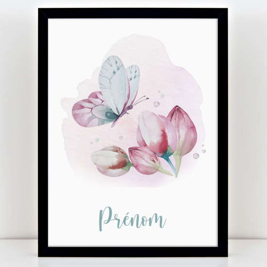 Póster infantil personalizado - Mariposa flores