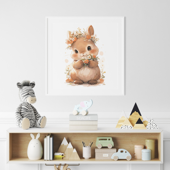 Póster para niños - Infantil - Conejo flores