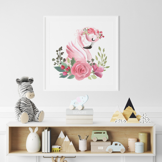 Póster para niños - Infantil - Flamenco Rosa flores
