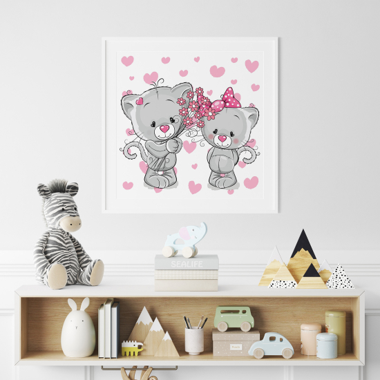 Póster para niños - Infantil - Gatitos corazones