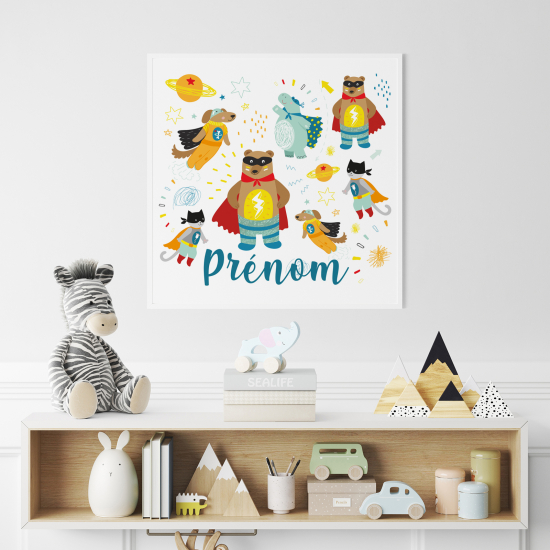 Póster para niños - Infantil personalizado - Animales Superhéroes