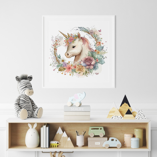 Póster para niños - Infantil - Unicornio flores