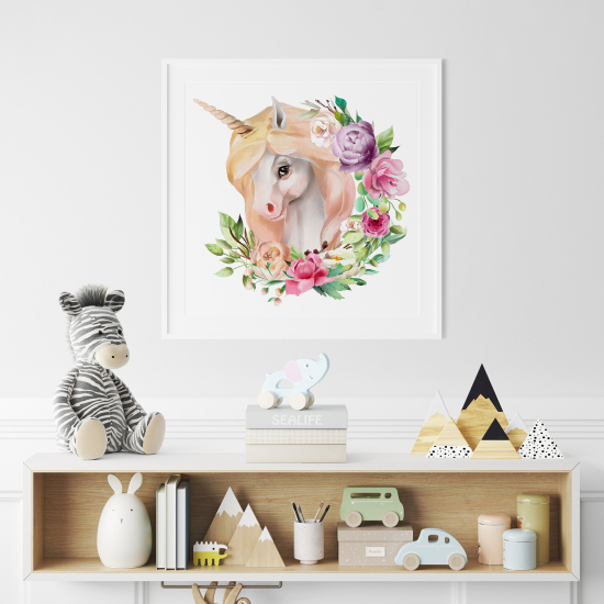 Póster para niños - Infantil - Unicornio flores