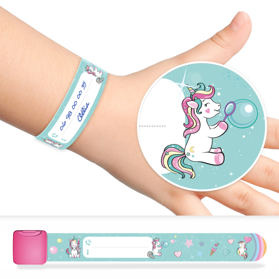 Pulsera de identificacion para niños - unicornios