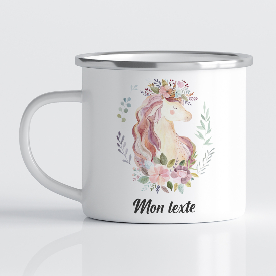 Taza esmaltada personalizada para niños - Infantil - Unicornio Flores