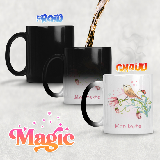 Taza mágica personalizada - Pájaro Flores