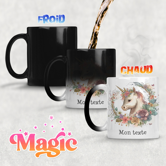 Taza mágica personalizada - Unicornio flores