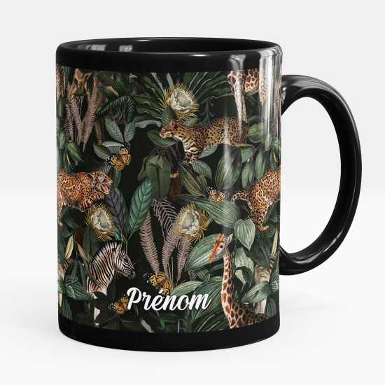 Taza personalizada totalmente negra - Animales de la jungla