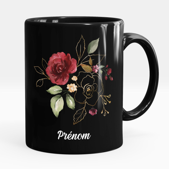 Taza personalizada totalmente negra - Flores