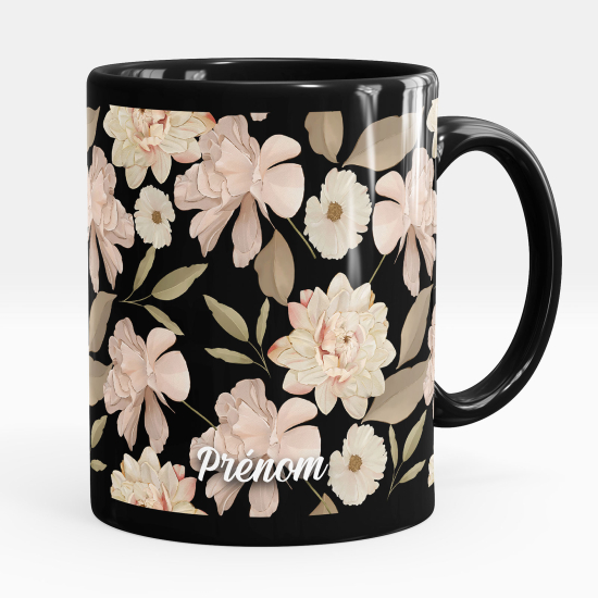 Taza personalizada totalmente negra - Flores
