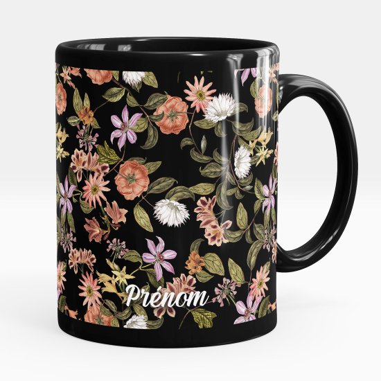 Taza personalizada totalmente negra - Flores