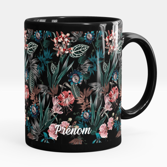 Taza personalizada totalmente negra - Flores
