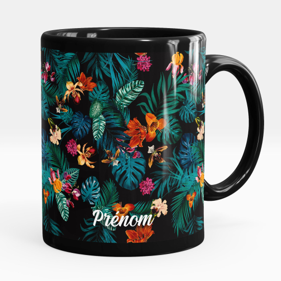 Taza personalizada totalmente negra - Flores