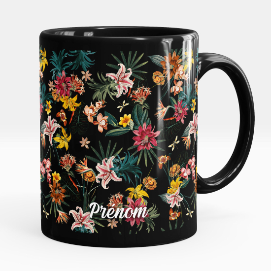 Taza personalizada totalmente negra - Flores