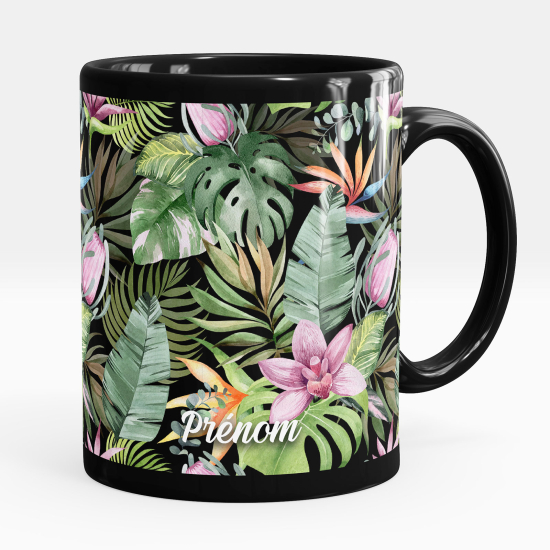 Taza personalizada totalmente negra - Flores