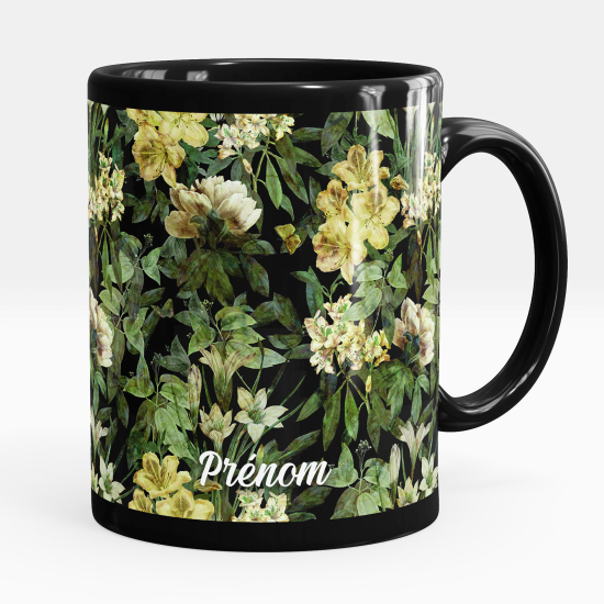 Taza personalizada totalmente negra - Flores