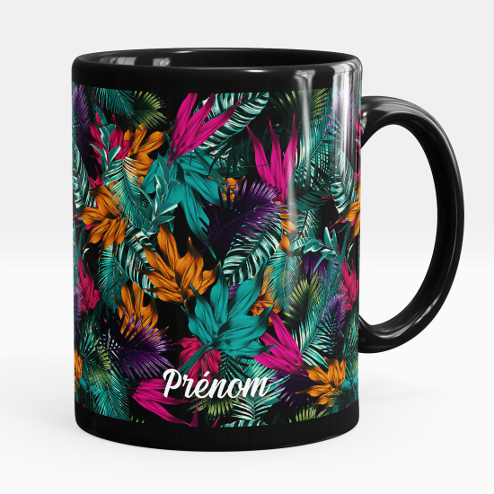 Taza personalizada totalmente negra - Flores