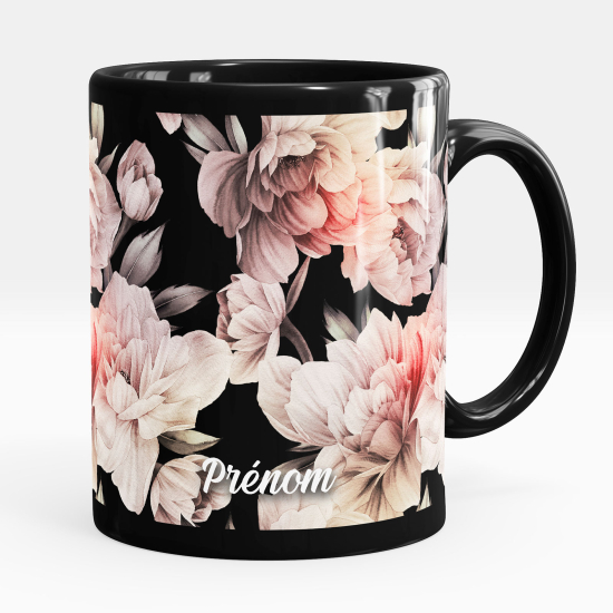 Taza personalizada totalmente negra - Flores