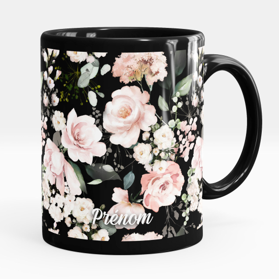 Taza personalizada totalmente negra - Flores