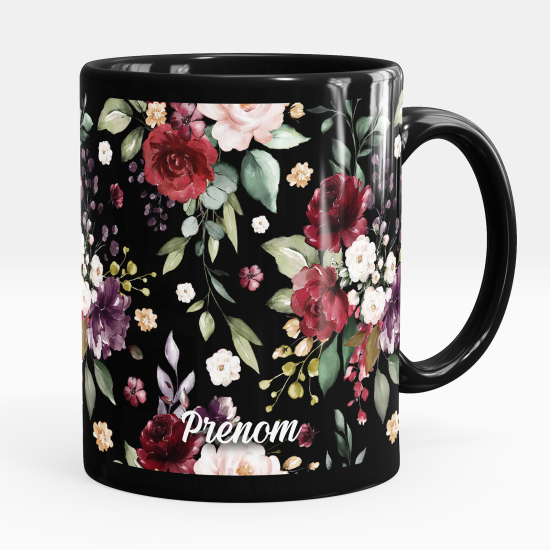 Taza personalizada totalmente negra - Flores