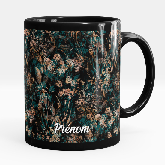 Taza personalizada totalmente negra - Flores