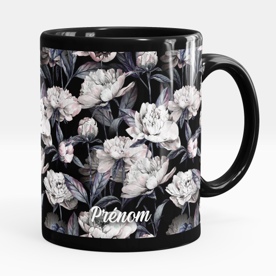 Taza personalizada totalmente negra - Flores