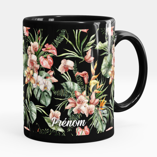 Taza personalizada totalmente negra - Flores